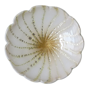 Italian Murano White Silver Gold Art Glass Bowl Catchall Scalloped Edge