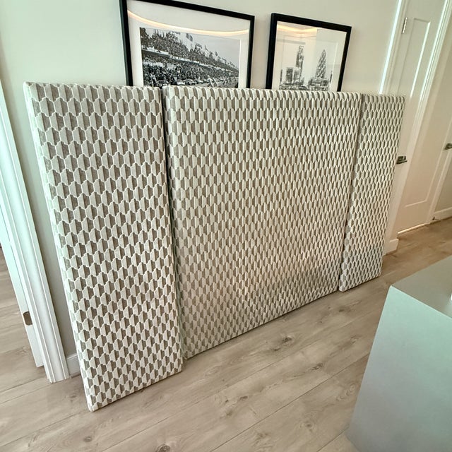 Gray British Three Panel Upholstered King Bed For Sale - Image 8 of 8