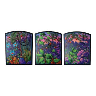 Tropical Foliage Caribbean Paintings, Signed 1993 - Set of 3 For Sale