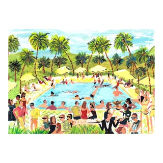 "Palm Desert Pool Party" Original Whimsical Figurative Painting by Pauline de Roussy de Sales For Sale