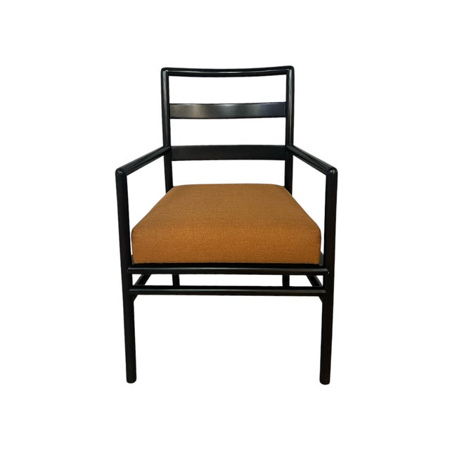 Black Lacquer Dining Chairs in Orange Upholstery Attributed to t.h. Robsjohn-Gibbings for Widdicomb For Sale In New York - Image 6 of 14