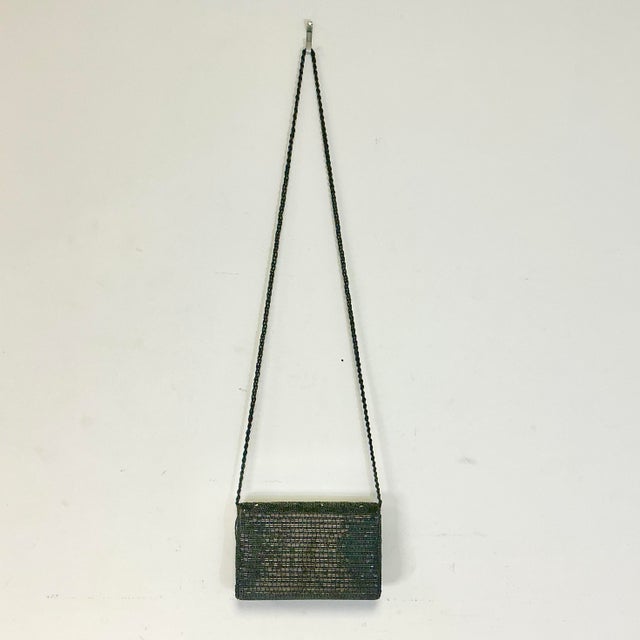 1980s Vintage Art Deco Hollywood Regency Hand Beaded Platinum Gray Evening Handbag Clutch For Sale - Image 9 of 12
