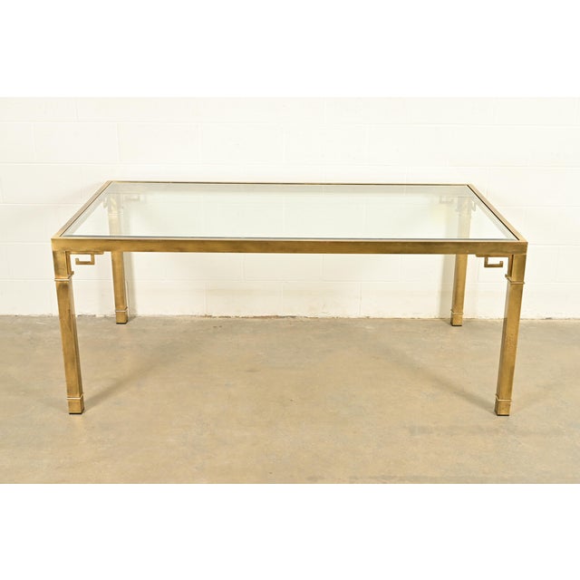 Mid-Century Modern Mastercraft Mid-Century Modern Hollywood Regency Greek Key Brass and Glass Dining Table, 1970s For Sale - Image 3 of 10