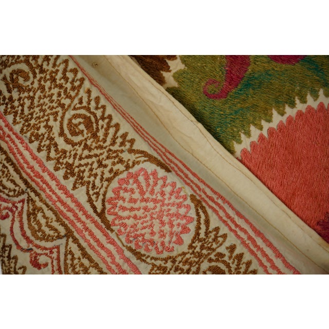 Coffee Square Uzbek Suzani Decor - Tribal Tapestry 3'8'' X 4'6'' For Sale - Image 8 of 9