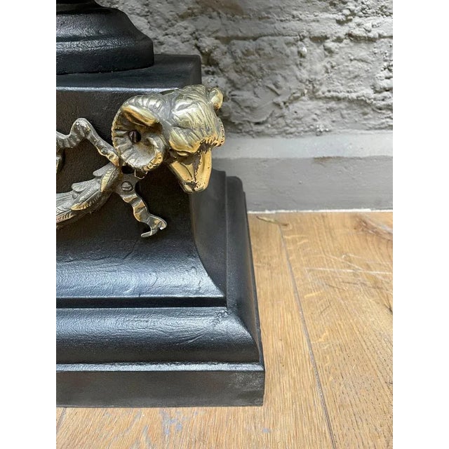 Regency Style Urn Fire Basket Grates in Cast Iron and Brass, 1900, Set of 2 For Sale - Image 4 of 10