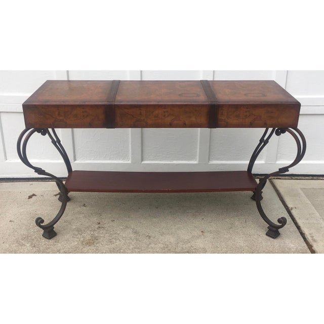 Vintage World Map Suitcase Table with Leather Straps & Buckles For Sale - Image 4 of 9