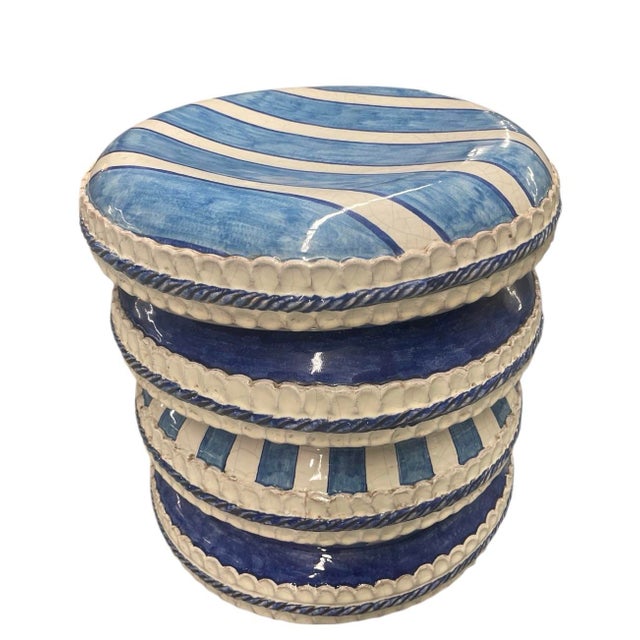 Italian Chic Italian Contemporary Striped Ceramic Garden Stool / Side Table For Sale - Image 3 of 8