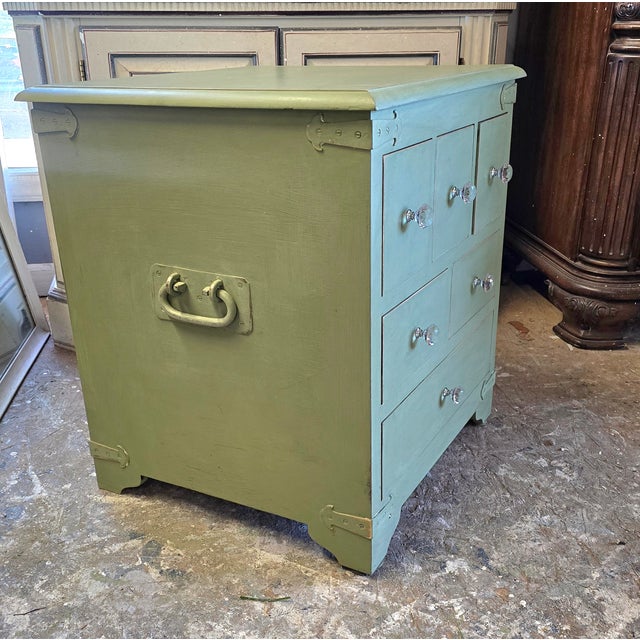 Vintage Sage Green Apothecary Drawers Side Table For Sale - Image 10 of 10