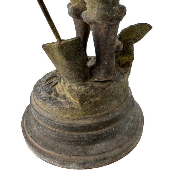 Antique French Louis Guillemin Signed Spelter “Jardinier” Sculpture For Sale - Image 9 of 17