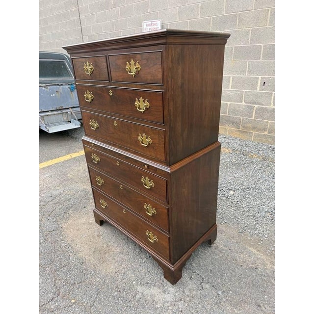 Chippendale Late 20th Century Stickley Georgian Chippendale Style Solid Mahogany -Drawer Highboy Dresser For Sale - Image 3 of 17