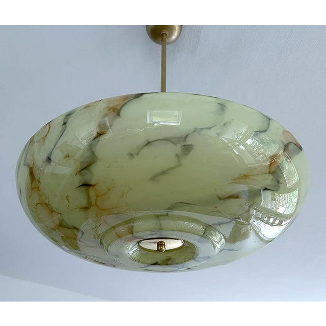 Metal Art Deco Pendant Light in Uranium Glass, 1930s For Sale - Image 7 of 18