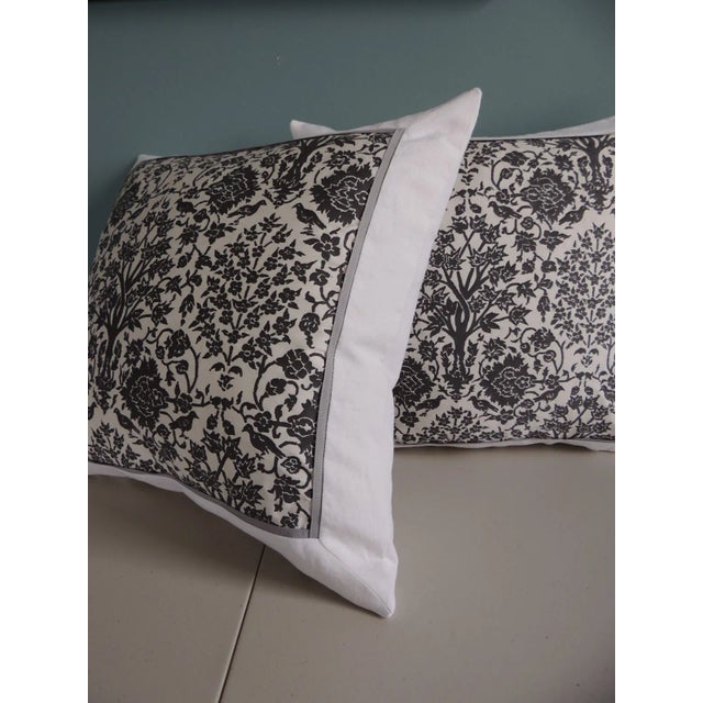 Textile Vintage Fortuny Alderelli Fabric in Midnight and White Decorative Square Pillows- a Pair For Sale - Image 7 of 8