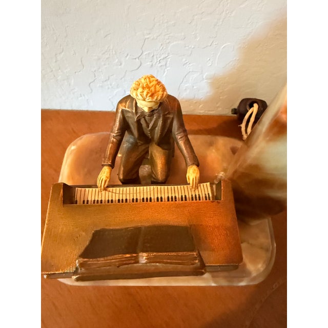 1920s Antique Art Deco Alabaster Beehive Lamp With Spelter Pianist Figure For Sale - Image 5 of 10