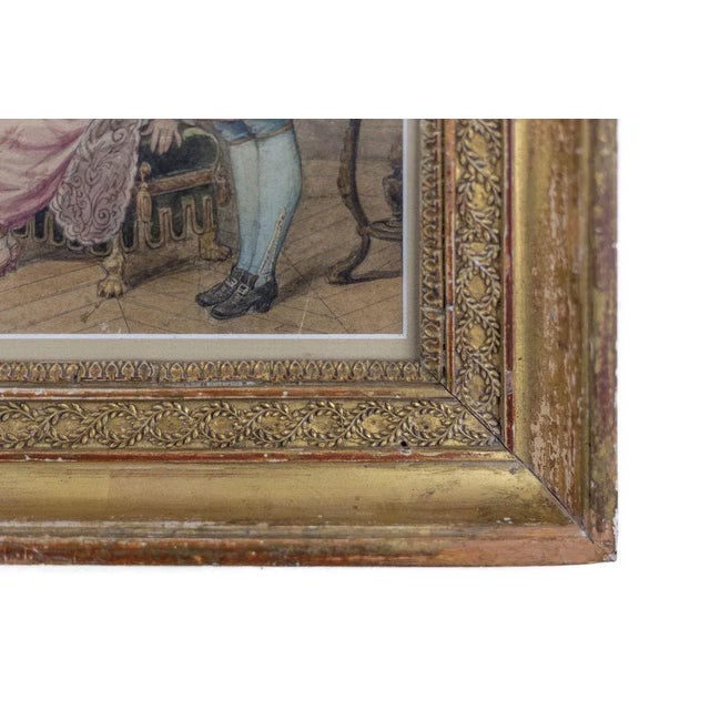 Framed Costume Ball Scene Watercolor, 1850s For Sale - Image 6 of 8