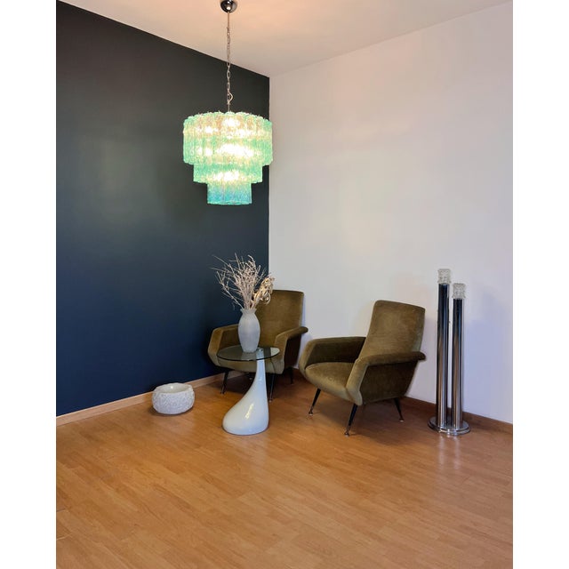 Large Turquoise Murano Glass 3-Tier Tube Chandelier from Venini, 1990s For Sale - Image 12 of 18