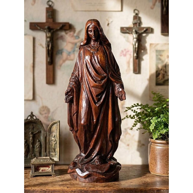 Large, unique, antique folk art religious sculpture in wood, entirely hand-carved, Alpine or Austro-Tyrolean, circa...