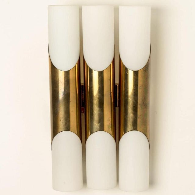 Wall Sconces in Opaline Glass with Brass Tubes from Raak, 1970s, Set of 2 For Sale - Image 4 of 13