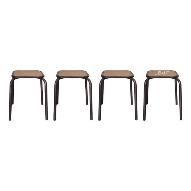 Vintage Industrial Stackable Bar Stools from Mullca, France, 1950s, Set of 4 For Sale