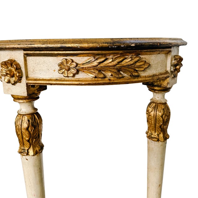 Cream 1950s Neoclassical Style Italian Gilt & Cream Painted Finish Demilune Console Table For Sale - Image 8 of 13