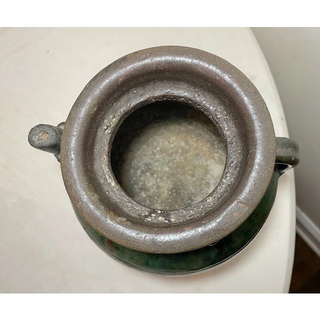 Ceramic Antique Handmade Chinese 18th Century Pottery Terracotta Green Glaze Wine Jug For Sale - Image 7 of 12