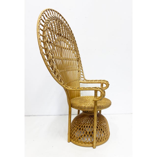 Wood Large Woven Wicker, Reed, Rattan Peacock Emmanuelle Chair For Sale - Image 7 of 9