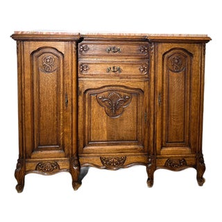 Antique Louis XV Style Oak Sideboard with Marble Top For Sale