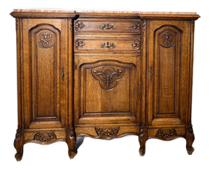 Antique Louis XV Style Oak Sideboard with Marble Top