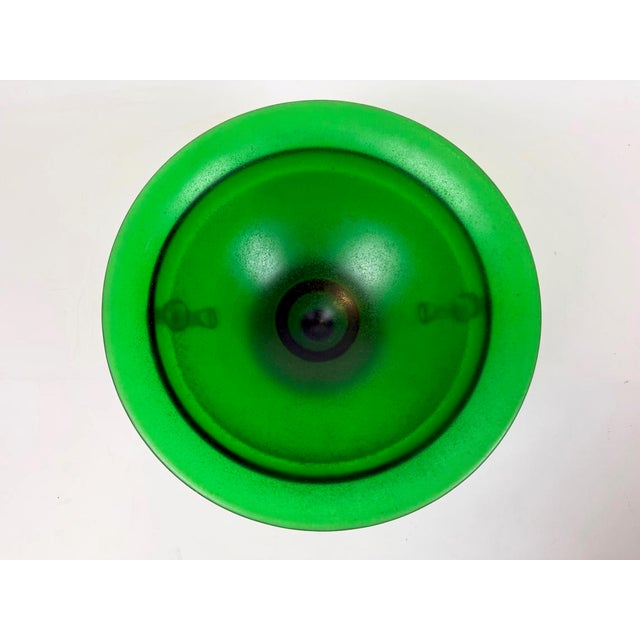 Glass Mid-Century Modern Emerald Green Frosted Glass and Terracota Pedestal Bowl, 1950s For Sale - Image 7 of 13