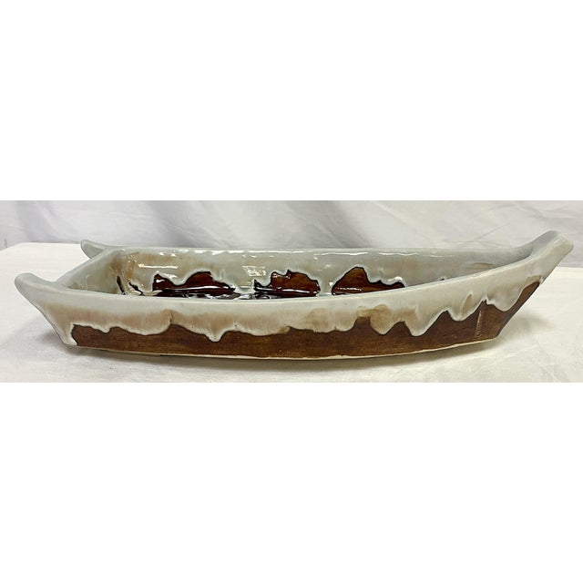Boho Chic Vintage Artisan Crafted Heavy Pottery Boat Centerpiece Dish For Sale - Image 3 of 12