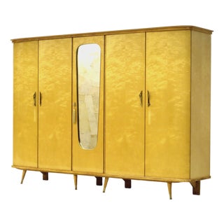 Large Mid-Century Modern 5-Door Wardrobe in Flamed Maple, 1950s For Sale