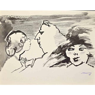 Mino Maccari, Portraits, Watercolor Drawing, 1958 For Sale