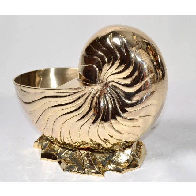 Hollywood Regency Polished Bronze Nautilus Seashell Footed Planter Nautical Art For Sale - Image 13 of 13