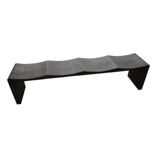 Andrianna Shamaris Triple Burnt Teak Wood Wave Bench For Sale