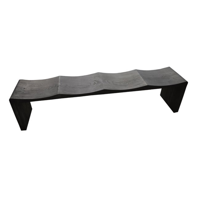 Andrianna Shamaris Triple Burnt Teak Wood Wave Bench For Sale