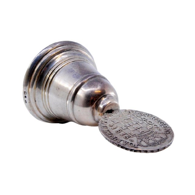 Silver Bell with Edge Borders and Coin-Shaped Handle For Sale - Image 9 of 9