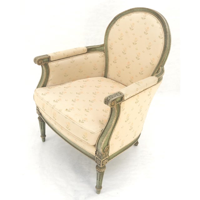 Olive Paint Decorated Painted Olive Green Carved Ballon Back Arm Chair MINT For Sale - Image 8 of 11