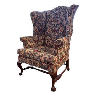 Antique Queen Anne Wingback Armchair For Sale