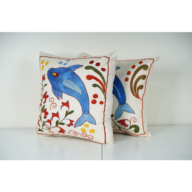 Mid-Century Modern Suzani Pillow Cover - A Pair For Sale - Image 3 of 4