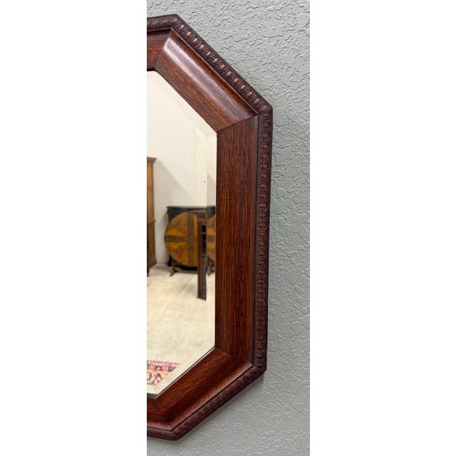 Antique English Jacobean Mirror Framed Beveled Octagonal Oak c.1930s For Sale - Image 12 of 18