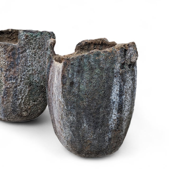 Industrial Pair of Vintage Patinated Industrial Crucible Planters, Rustic For Sale - Image 3 of 18