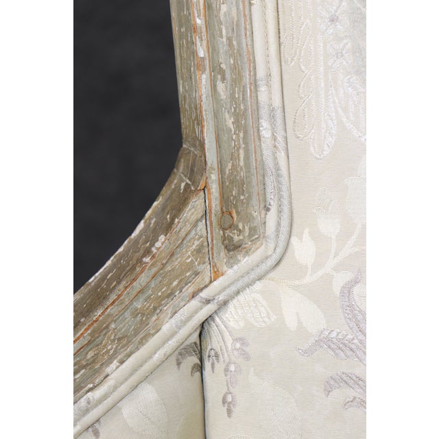 Pair 18th Century French Louis XVI Distressed Painted Bergères For Sale - Image 15 of 17
