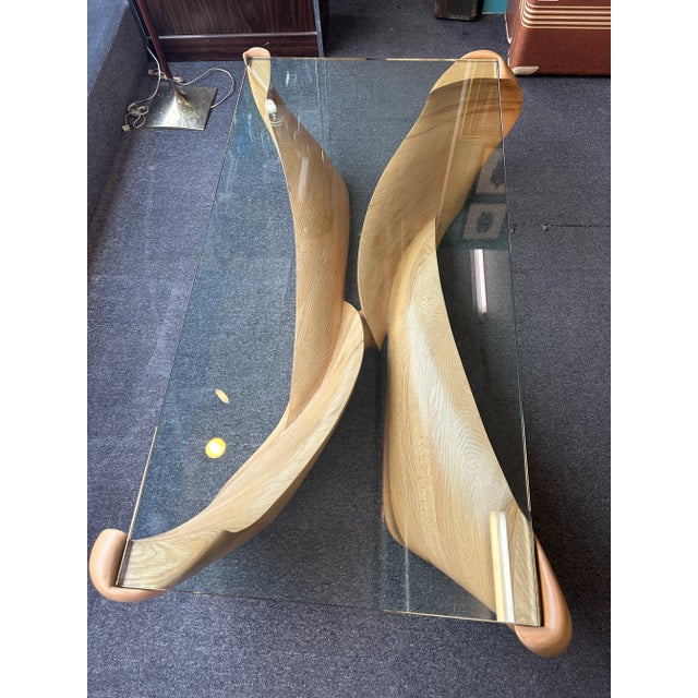 Contemporary Sculptural Wood + Glass Cocktail Table by Scott Jaster C1989 For Sale - Image 3 of 12
