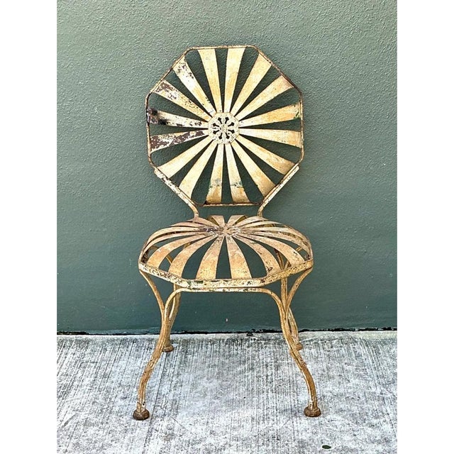 Vintage Heavily Distressed Francois Carre Sunburst Metal Chair For Sale In West Palm - Image 6 of 12