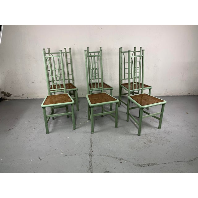 Italian Chairs in Green Wood and Vienna Straw, 1980s, Set of 6 For Sale - Image 9 of 9