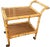 Chic 1960s drinks cart crafted in faux bamboo with hand-wrapped rattan joinery details and warm oak-grain laminate...