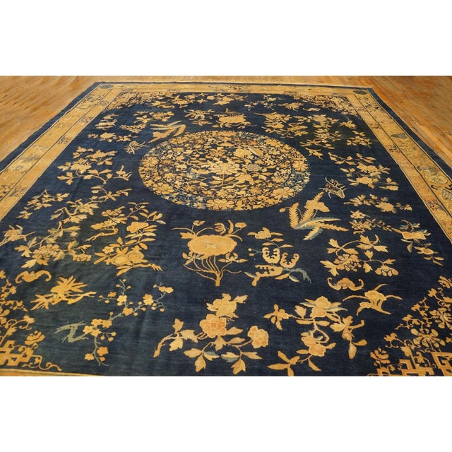 Chinese 1920s Antique Floral Medallion Oriental Knotted Chinese Peking 11' X 13' 5" Rug For Sale - Image 3 of 11