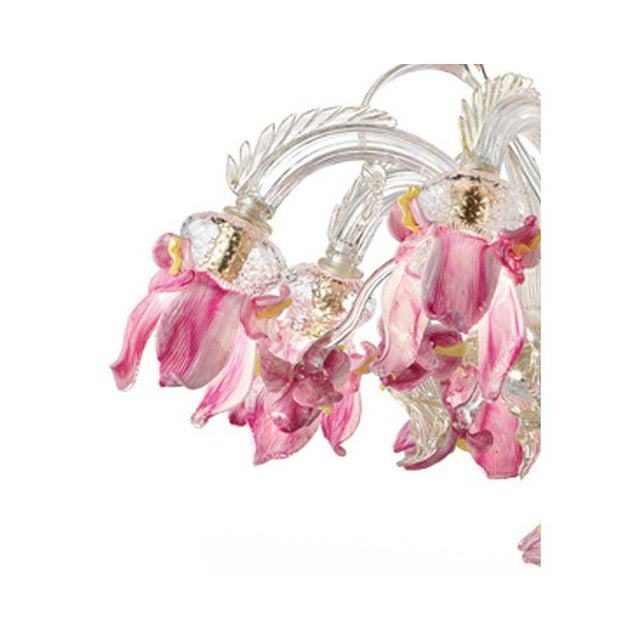 Early 21st Century Venetian Pink Floreal Murano Glass Chandelier by Simoeng For Sale - Image 5 of 14