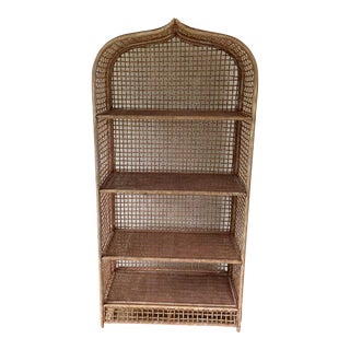 Mid 20th Century Wicker Rattan Chinoiserie Etagere For Sale