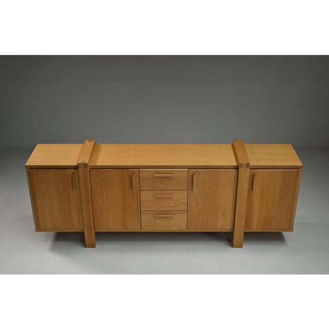 Large Brutalist Oak Sideboard, Belgium, 1990s For Sale - Image 4 of 9