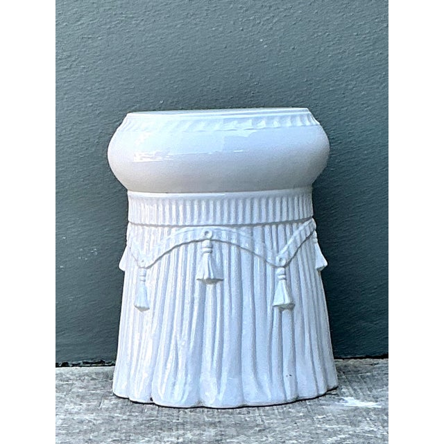 Vintage Italian Rope and Tassel Glazed Ceramic Low Stool For Sale In West Palm - Image 6 of 12